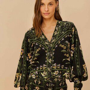 Farm Rio Black Flowers Arch Knit Cardigan NWT